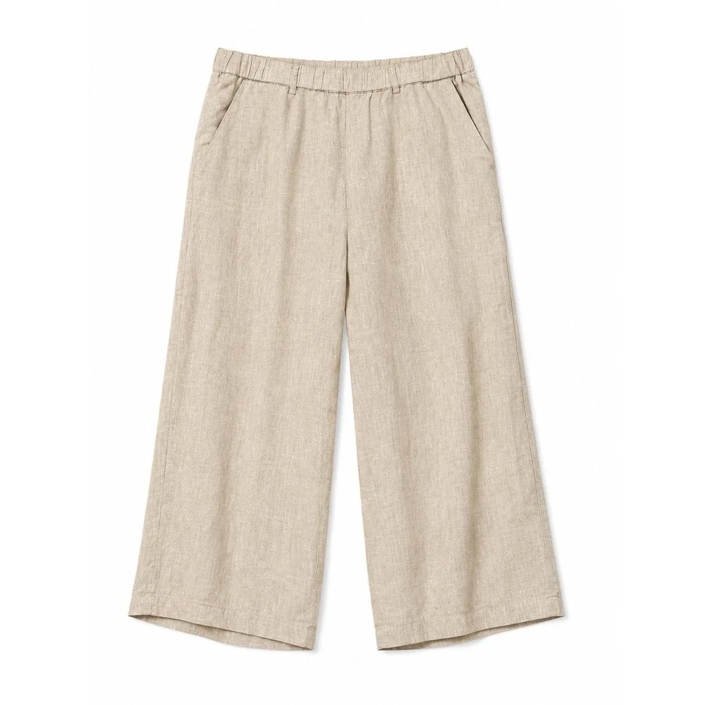 Quince 100% European Linen Pants L Wide Leg Flax Beige Quiet Luxury